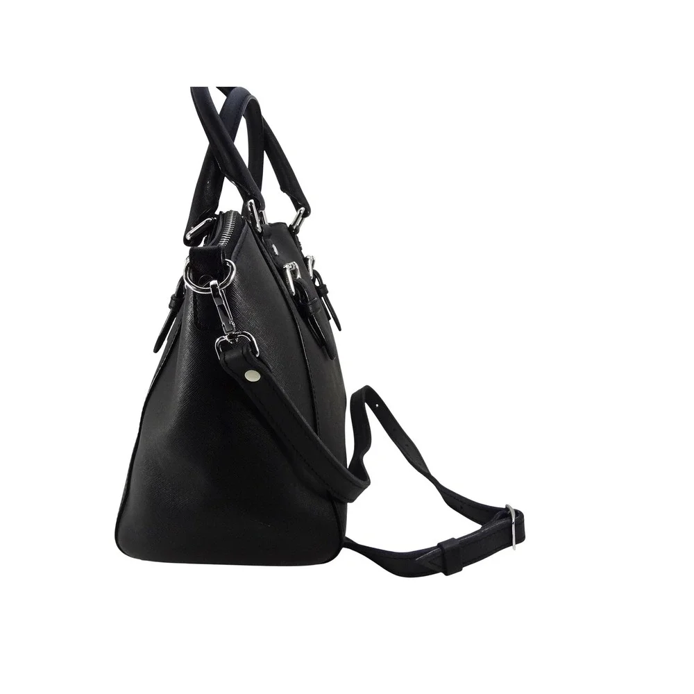 Michael Kors Ciara Satchel Black Saffiano Leather Silver Hardware Handbag - Picture 2 of 7